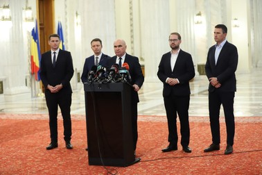 Declarații Siegfried Mureșan, Ilie Bolojan, Dominic Fritz, Tanczos Barna de la Palatul Parlamentului 18 septembrie 2026