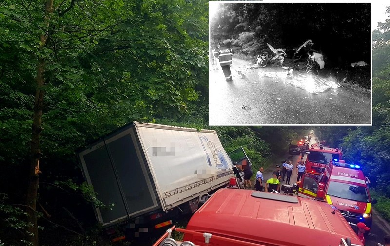 Un băiețel de 4 ani și tatăl lui, morți la Malu Spart, în mașina strivită de un TIR intrat pe contrasens