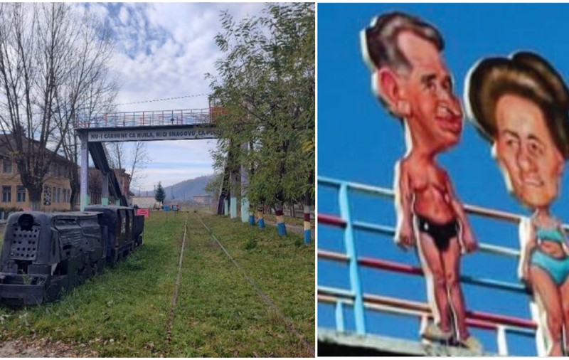Caricaturile cu Nicolae și Elena Ceaușescu de la fosta mină Petrila au fost furate. Poliția a deschis anchetă și îi caută pe hoți