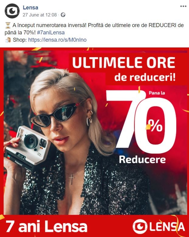 În timp ce erau confirmate primele cazuri de coronavirus, magazinul Lensa anunța reduceri masive| Sursa foto: Lensa Facebook