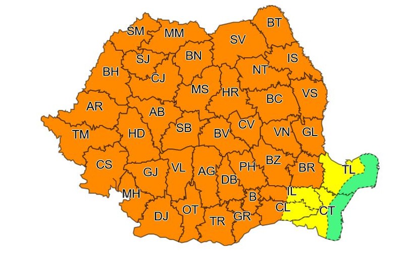 Alertă meteo: aproape toată țara, sub cod portocaliu de vijelii și grindină