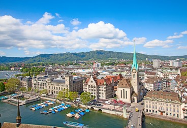 ZURICH - MAY 17: Aerial view of Zurich historical center on May 17, 2015 in Zurich, Switzerland.