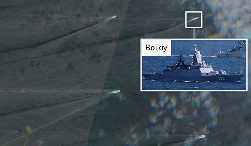 Nava de razboi Boikiy a fost identificată de Marina Regală și urmărită din umbră, Foto: BBC / Sentinel-2, 21 iunie 2025 UK MOD