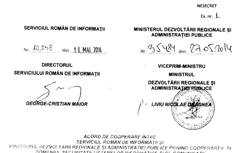 Prima pagina din acordul de cooperare dintre SRI și Ministrul Dezvoltării, semnat de Dragnea, a fost publicată de un deputat USR