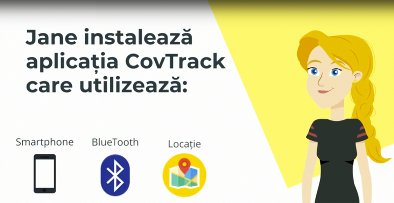 Foto: capturi din clipul de prezentare al aplicaţiei CovTrack/Romanian InSpace Engineering