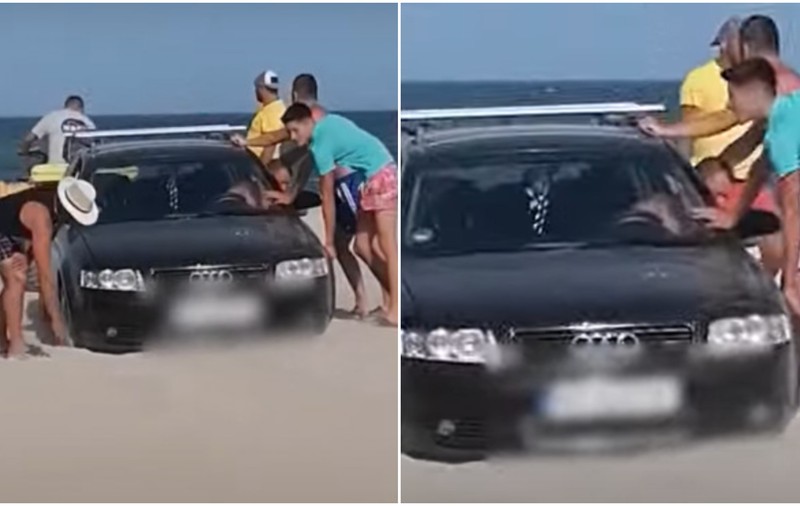 Un șofer a intrat cu mașina pe plaja din Eforie Nord și a rămas blocat în nisip. Ce amendă a primit VIDEO