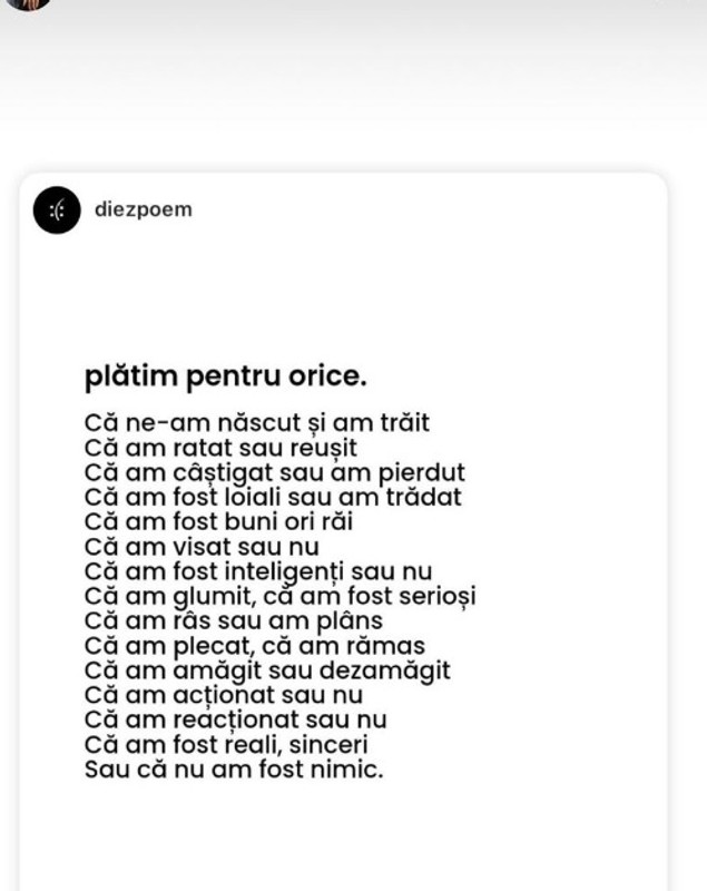 Noul mesaj al Liviei, fosta soție a lui Cătălin Bordea: „Plătim pentru orice. Tot ce contează e dacă merită sau nu”. Are o relație cu Spike