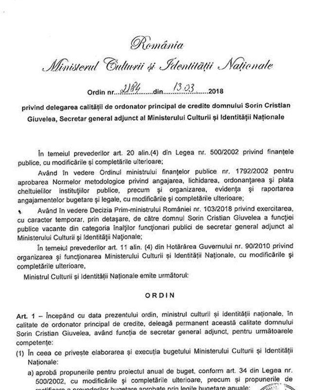 Ministrul Culturii George Ivașcu și-a delegat aproape toate atribuțiile unui secretar de stat