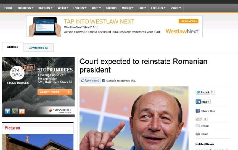 REFERENDUM INVALID, BĂSESCU SE ÎNTOARCE | Ce scrie presa internaţională despre decizia CCR