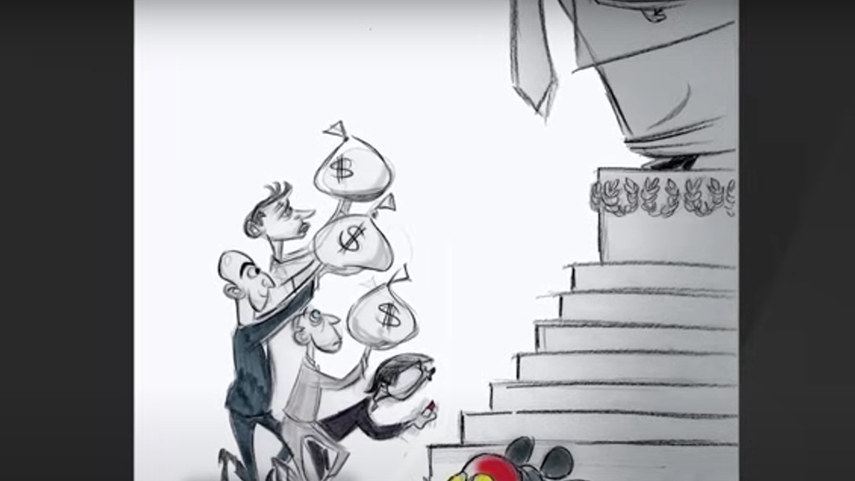 caricatură Jeff Bezos și Donald Trump