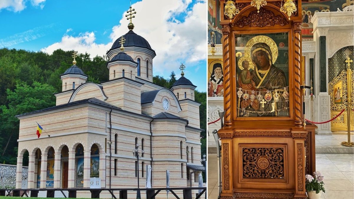 colaj foto stânga manastirea izbuc din bihor, dreapta icoana facatoare de minuni