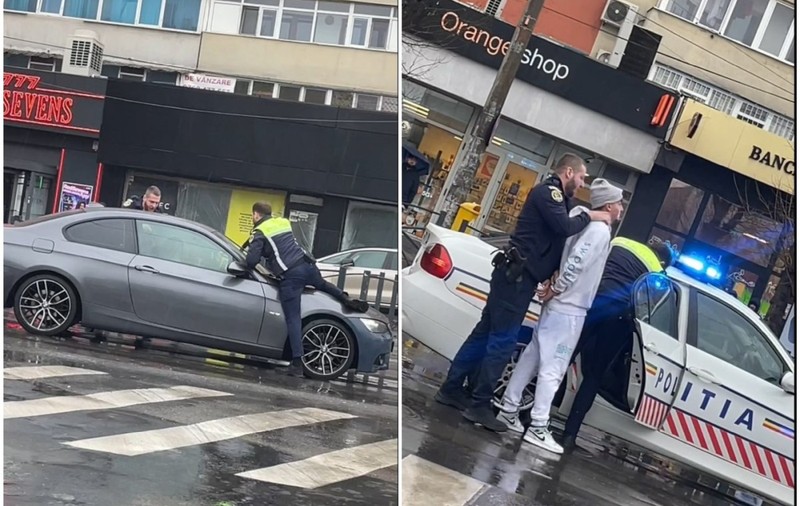 Intervenție ca-n filme în București. Un tânăr care nu a vrut să oprească la semnalul Poliției, urmărit și scos cu forța din mașină de agenți. VIDEO