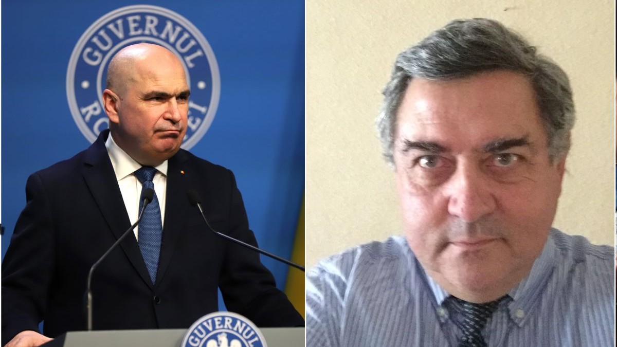 Premierul Ilie Bolojan în stânga și Ionuț Purica, expert în economie, în dreapta