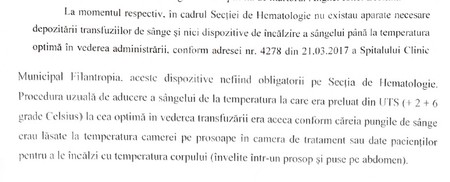 Metoda rudimentară „prosopul”, folosită pentru aducerea pungilor de sânge la temperatura optimă, descrisă în dosar