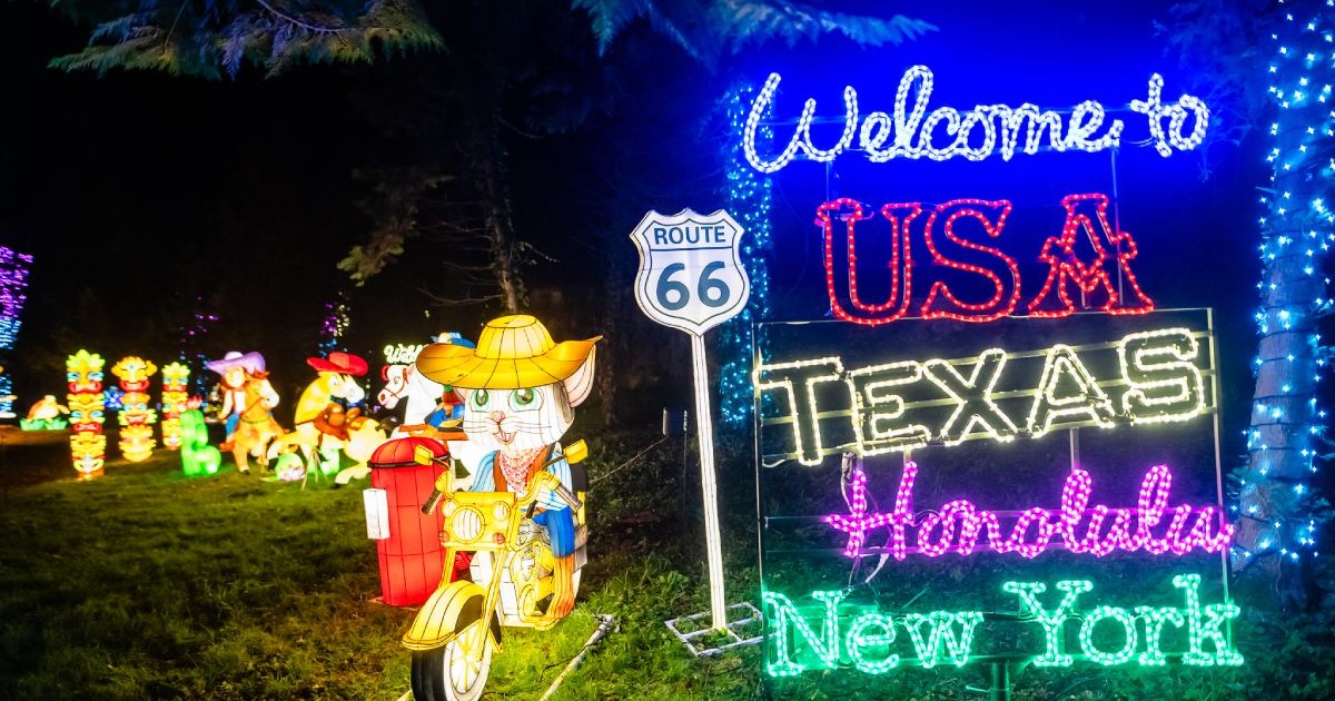 Colțul dedicat Statelor Unite ale Americii de la Garden of Lights, expoziția de show-uri de lumini de la Grădina Botanică București