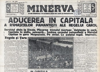 Ziarul Minerva (1941) anunța aducerea la București a rămășițelor Regelui Carol
