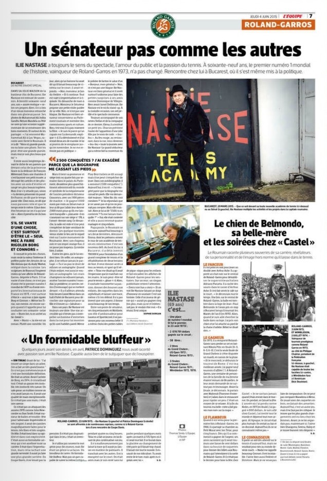 Pagina pe care cotidianul L'Equipe i-a dedicat-o lui Ilie Năstase