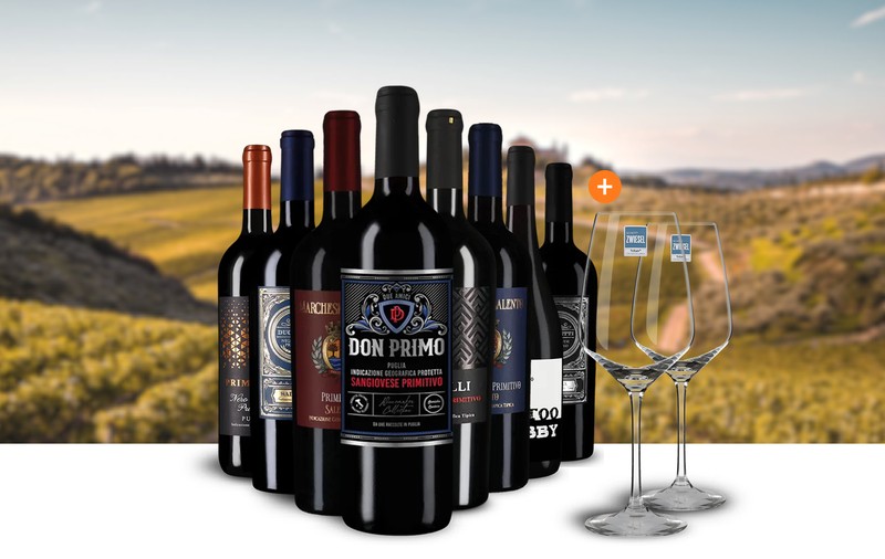 Parteneriat exclusiv: pachet de Primitivo premiat cu aur cu o reducere de 56%