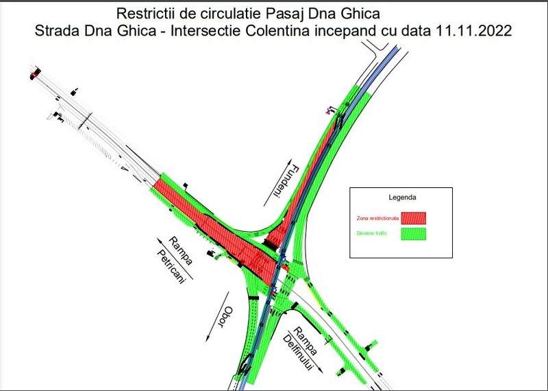 Zona afectată de lucrările la Pasajul Doamna Ghica