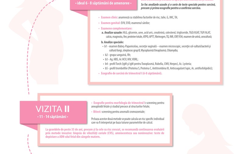Etapele de urmărire a unei sarcini normale: între 8 şi 14 vizite la medic