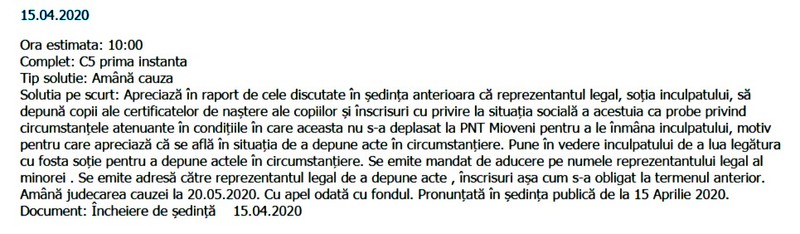 Decizia instanței din 15 iunie