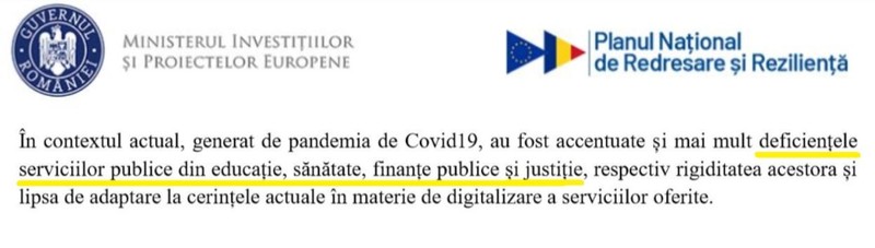 Captură din Componenta 7 – „Transformarea digitală” din PNRR