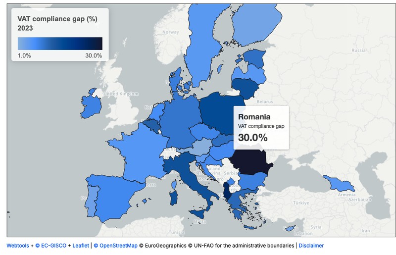 România rămâne statul cu cel mai mare deficit de colectare a TVA din Uniunea Europeană. Foto: captură taxation-customs.ec.europa.eu