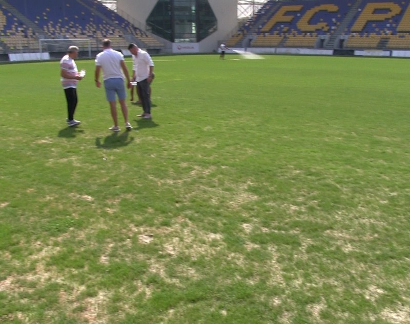 Cum arată gazonul stadionului Ilie Oană din Ploiești înaintea meciului România - Muntenegru. S-au montat rulouri de iarbă pe 700 mp | FOTO și VIDEO