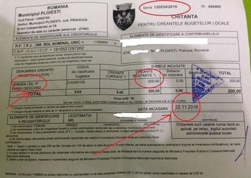 Somația primită de la Direcția de Finanțe Ploiești
