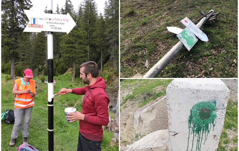 Lupta cu morile de vânt. Salvamontiștii refac singuri, în locul primăriilor, marcajele montane, pe care turiștii le vandalizează apoi. Stâlpii sunt furați de localnici și vânduți la fier vechi