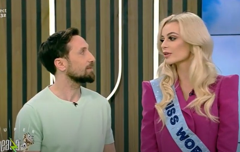 Karolina Bielawska, Miss World 2021, în platou la Antena 1. Ce glumă a făcut Dani Oțil: „Îmi aduce aminte de soția mea de acasă”
