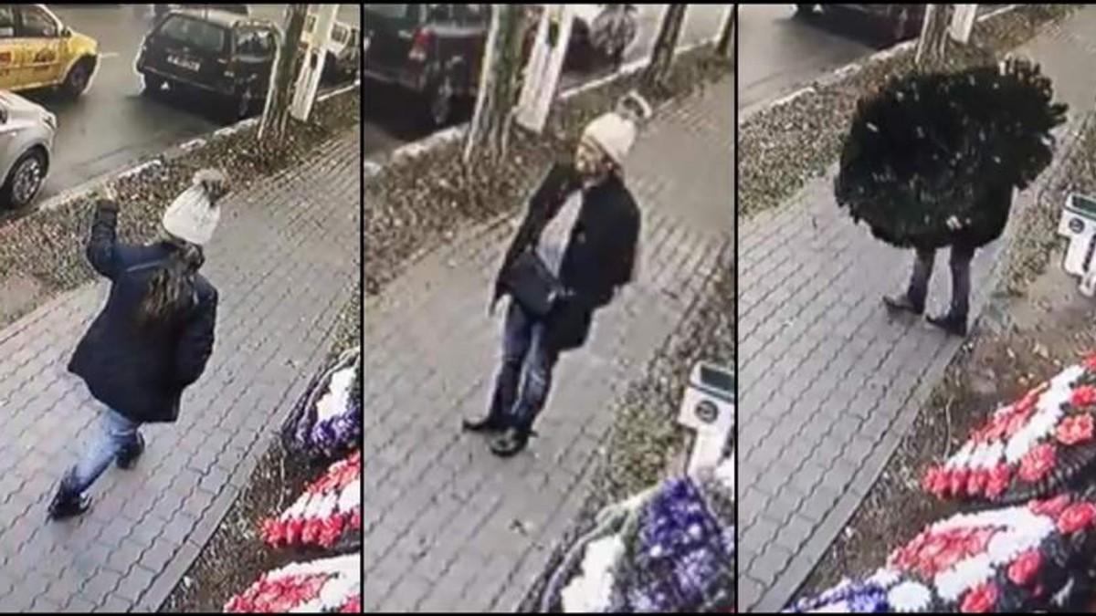 Femeie filmată în timp ce fură două coroane funerare expuse de o florărie, în Capitală