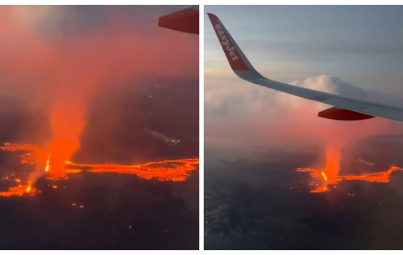 Imaginile spectaculoase cu erupția vulcanică din Islanda surprinse de pasagerii unui avion