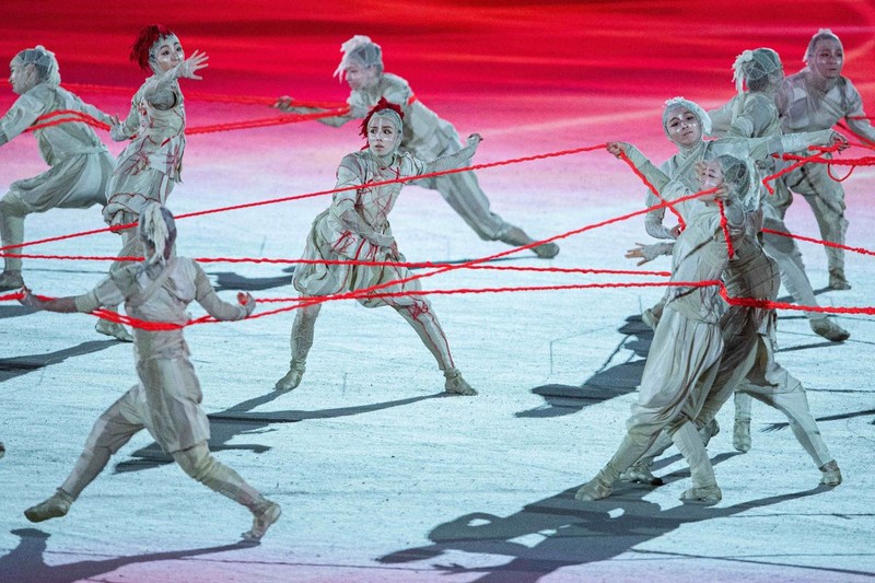 23 July 2021, Japan, Tokyo: Dancers perform during the opening ceremony of the Tokyo 2020 Olympic Games at the Olympic Stadium. The ceremony is attended by only 950 VIPs due to the coronavirus pandemic. Photo: Swen Pförtner/dpa