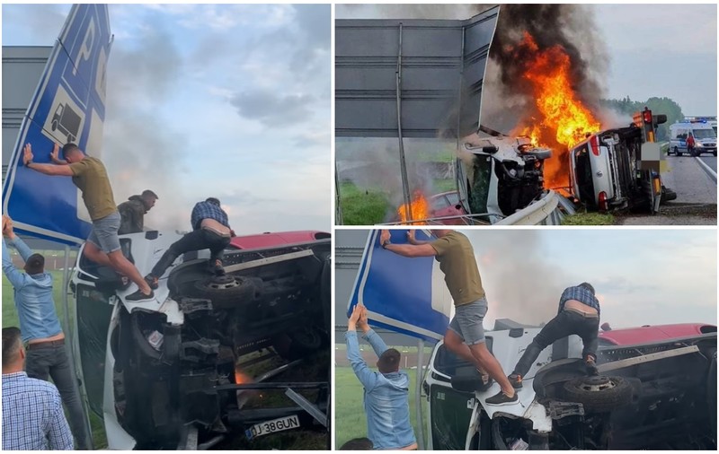 VIDEO| Momentul când un tânăr șofer român e salvat din camionul incendiat, în Ungaria. Conducea de 24 de ore