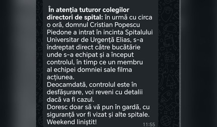 Mesaj transmis de Spitalul Elias către alți directori de spitale în legătură cu controalele ANPC