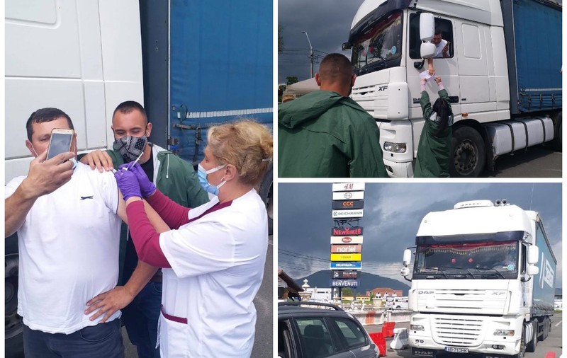 Un șofer s-a dus cu TIR-ul să se vaccineze, la centrul drive-thru din Deva