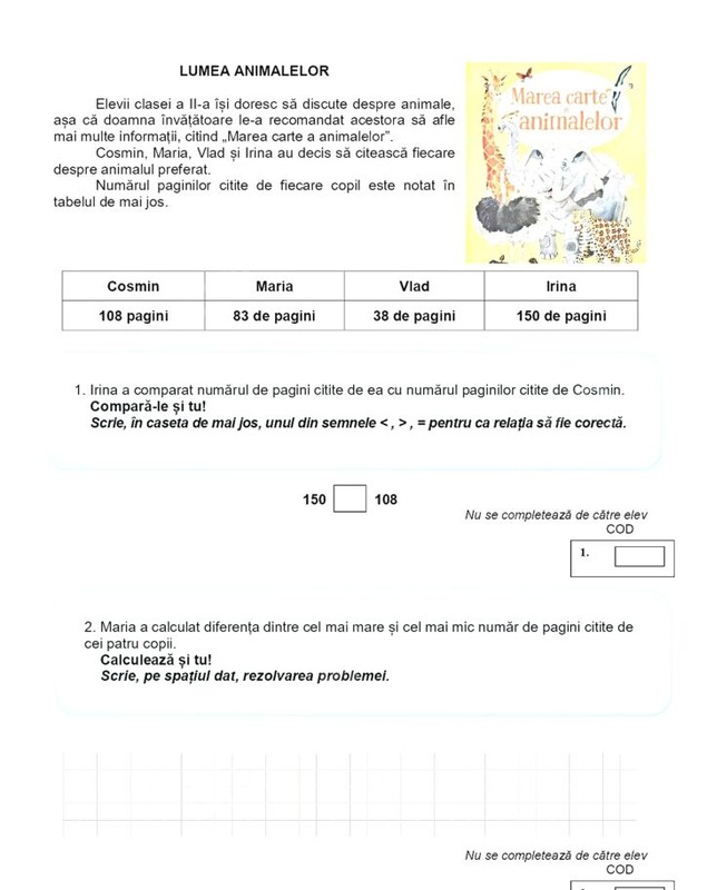 Elevii de clasa a II-a au susținut evaluarea națională la matematică. Ce exerciții au avut de rezolvat