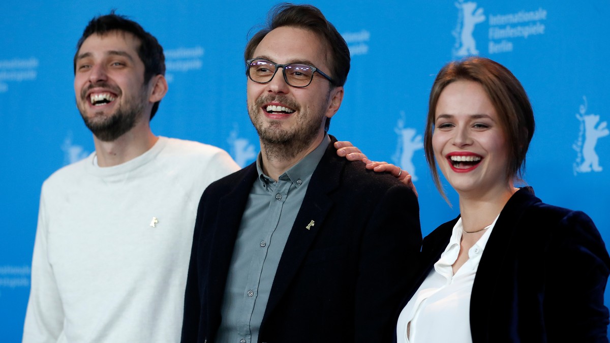 Actorul Mircea Postelnicu , regizorul Calin Peter Netze și actrița Diana Cavallioti la ședința foto de la Berlin pentru filmul 'Ana, Mon Amour'