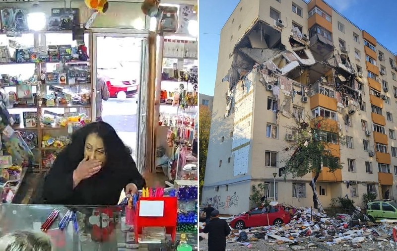 Momentul în care a explodat blocul din București a fost surprins de o cameră de supraveghere dintr-un magazin din Rahova
