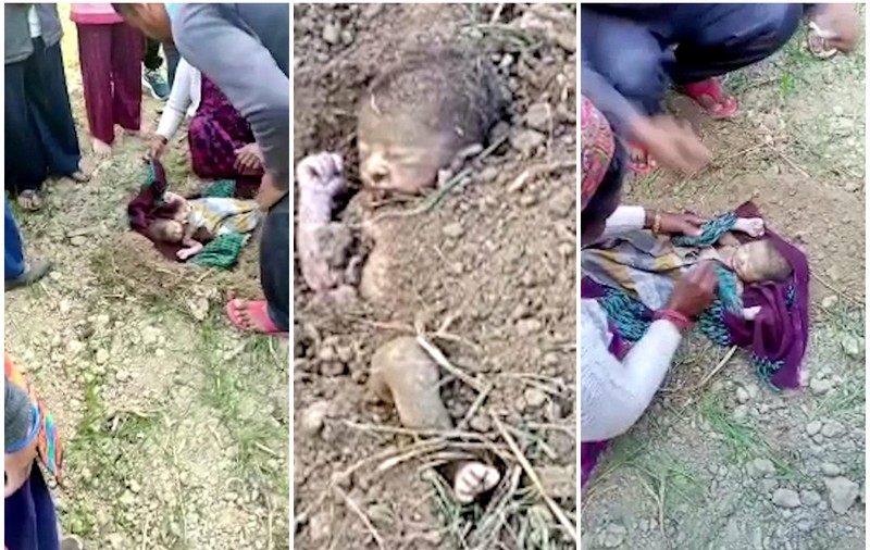 Nou-născut îngropat de viu pe un câmp, momentul când e scos din pământ și readus la viață a fost filmat / VIDEO