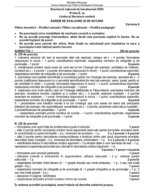 Baremul de corectare la BAC Română 2023 a fost publicat de Ministerul Educației. Cum trebuiau rezolvate subiectele