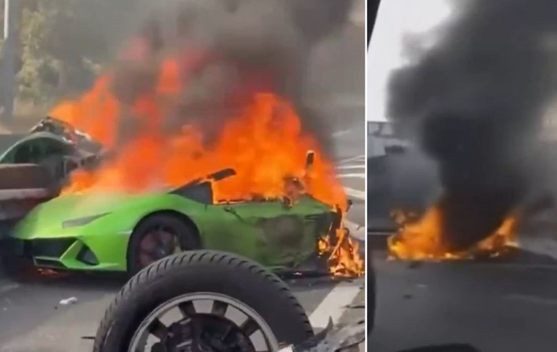 Un tată și fiul lui au murit într-un Lamborghini care a luat foc pe autostradă, lângă Paris