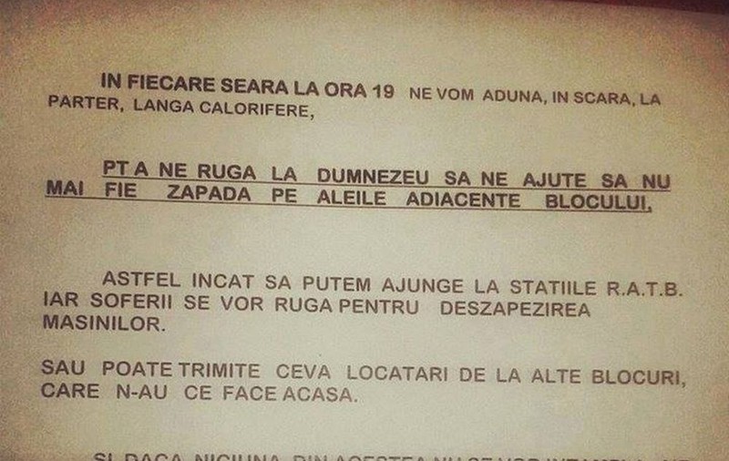 UN ADMINISTRATOR de bloc loveşte: "Stimaţi locatari…" AŞA ÎNCEPE HITUL IERNII ŞI AL DESZĂPEZIRII. Râzi cu lacrimi până la primăvară