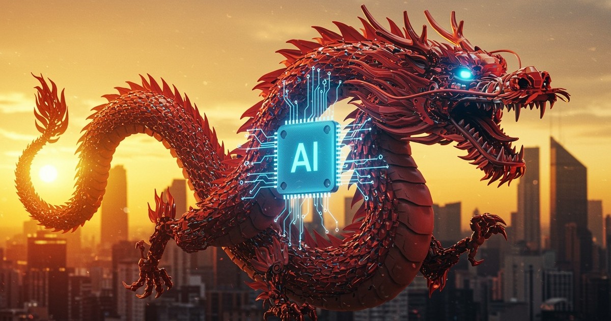Dragon chinezesc cu un chip AI