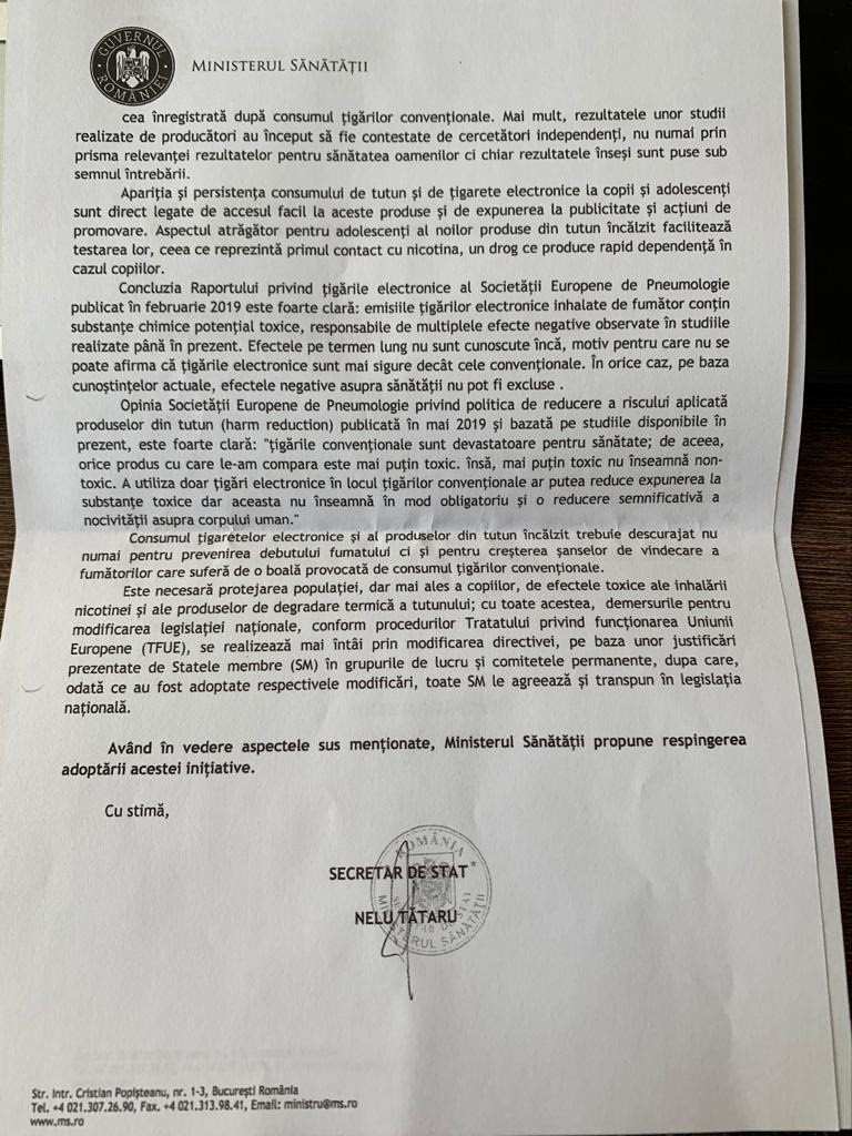 Documentul nu este semnat de ministrul Victor Costache, ci de secretarul de stat Nelu Tătaru