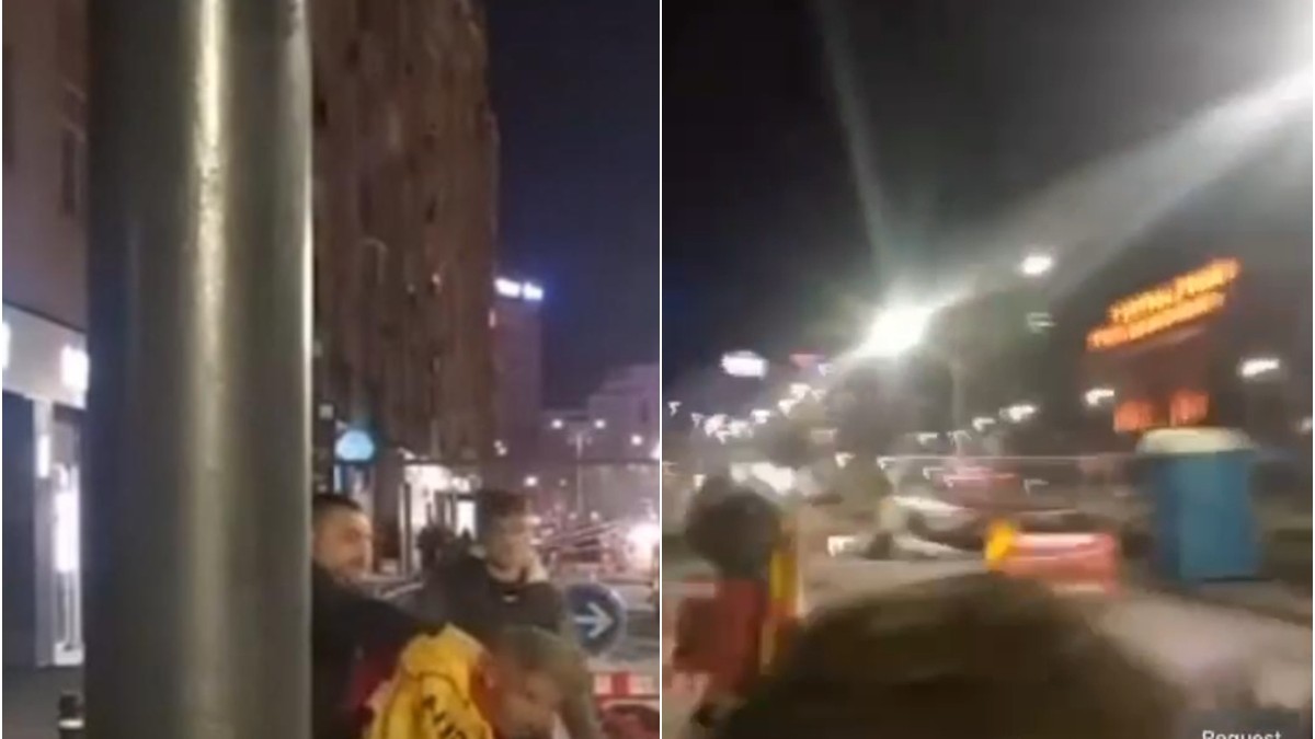 colaj foto. in prima fotografie sunt cativa oameni care s-au luat la bataie in fata sediului aur din bucuresti