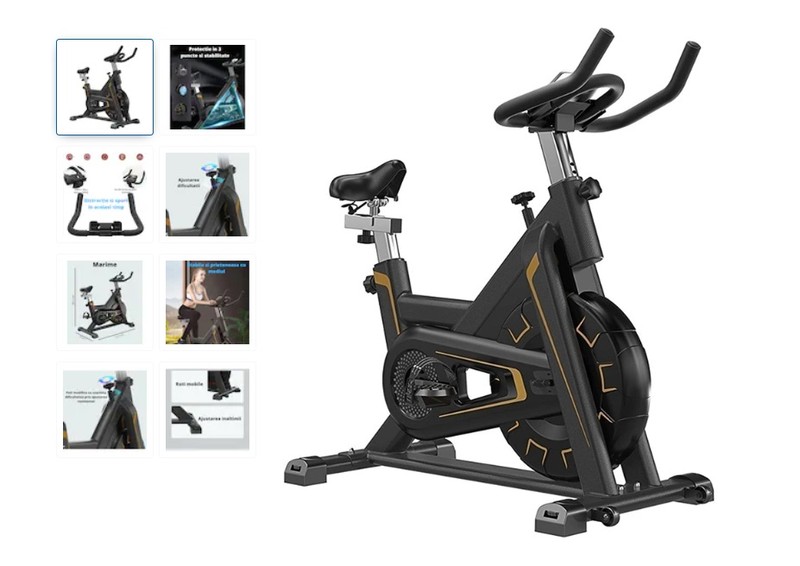 Bicicleta spinning pentru fitness, GO4FIT, model GF500, volantă 5 kg