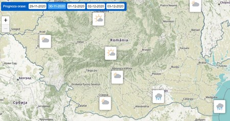 Harta prognozei meteo pentru luni, 30 noiembrie. Foto: ANM