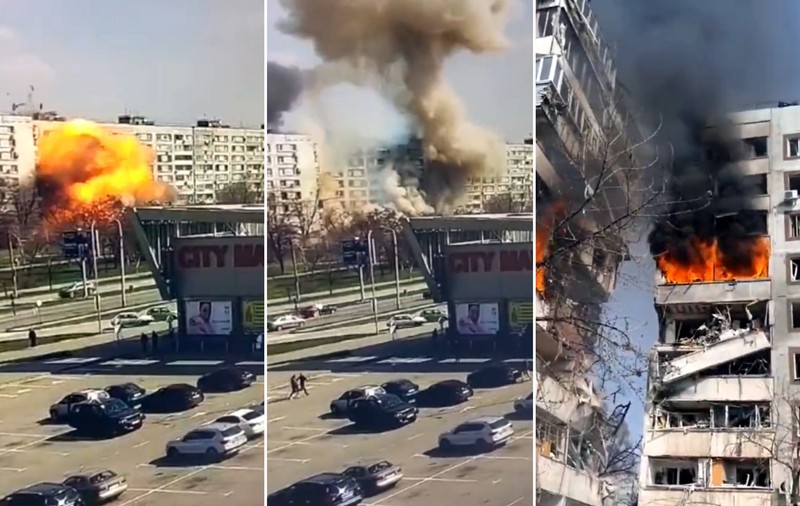 Momentul în care o rachetă rusească lovește un bloc din Zaporojie. Bilanțul atacului - VIDEO
